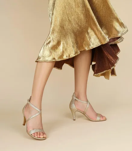 Vista 4 de Ankis Tacones negros y dorados de color nude para mujer, tacón de aguja de 3 pulgadas, sandalias de punta abierta para boda, fiesta de noche