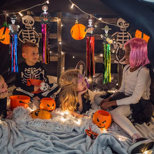 Vista 6 de codree 4 decoraciones colgantes de calavera de azúcar del día de los muertos, 27.5 x 5 pulgadas de diámetro de los muertos, decoraciones colgantes