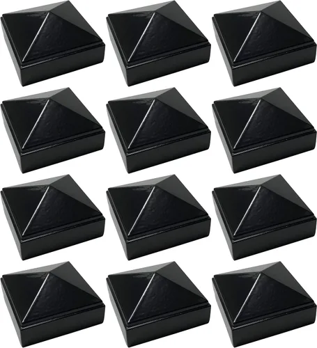 Vista 19 de Tapa de poste de pirámide de aluminio de 2 x 2 pulgadas para postes de metal, ajuste a presión, color negro con recubrimiento en polvo, resistente
