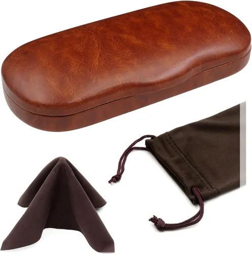 Vista 12 de MyEyeglassCase Men's Medium Glasses Case - Classic Eyeglasses Hard Shell Holder, Elegant Easy Open Lip with Pouch and Cloth As196 Negro Con Tela