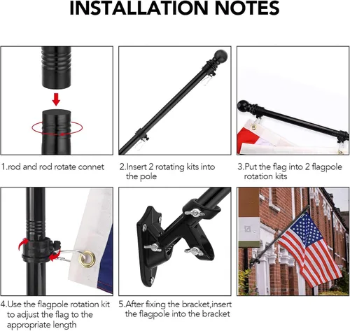 Vista 6 de Yeesun Mástil de bandera para casa con bandera estadounidense de 3 x 5, montaje en pared de 6 pies con soporte para porche del hogar, decoración al