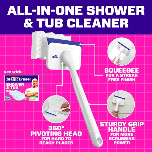 Vista 8 de Mr. Clean Borrador mágico para ducha y tina, limpiador de baño, limpiador de baño todo en uno, kit inicial de limón, 1 limpiador y 2 borradores