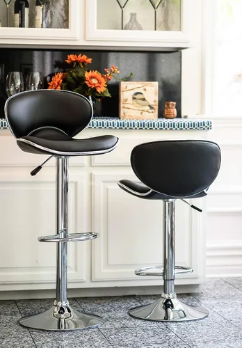 Vista 10 de Vogue Furniture Direct Taburetes de Bar Ajustables de Cuero PU, Taburetes Modernos Giratorios de Elevación Neumática con Respaldo, Sillas de Altura