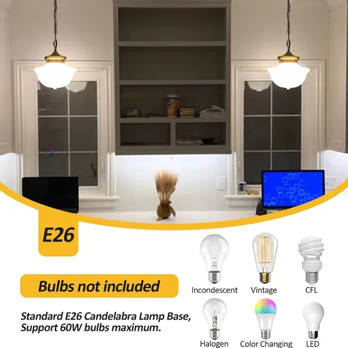 Vista 6 de youngrender Accesorios de Lámpara Colgante Estilo Escuela, Lámpara Colgante de Cristal Lechoso Dorado de Latón de 9", Iluminación Colgante de Techo