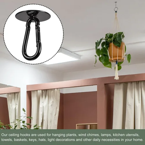 Vista 5 de YOKIVE 3 ganchos para colgar en el techo, gancho a presión con placa redonda para colgar plantas, ideal para oficina, hogar, uso diario