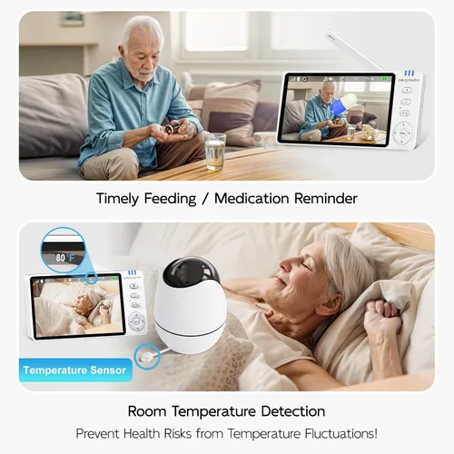 Vista 7 de Monitor de ancianos con cámara y botón de audio y llamada, monitores de sala de conversación de 2 vías para ancianos, recordatorio de medición
