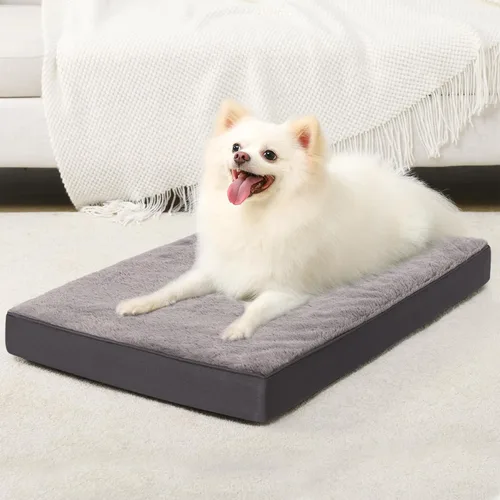 Vista 23 de KSIIA - Cama ortopédica para jaula de perro, impermeable, para perros pequeños, de felpa, lavable, con espuma tipo caja de huevo y funda Negro