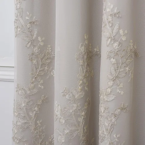 Vista 4 de GYROHOME Cortinas de doble capa con tul blanco bordado traslúcido, mezcla y combina cortinas de oscurecimiento de la habitación, cortinas con Beige