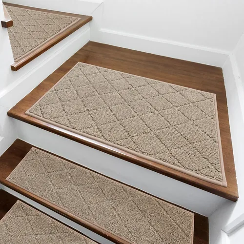 Vista 4 de COSY HOMEER - Alfombra antideslizante para escaleras, para interiores y escalones de madera, para niños y perros, 100 % poliéster, base de Beige