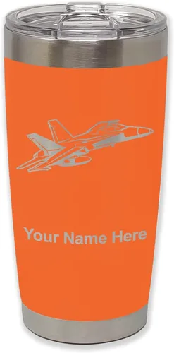 Vista 10 de LaserGram Taza aislada al vacío de 20 onzas, Fighter Jet 2, grabado personalizado incluido (negro)