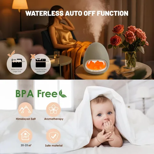 Vista 5 de LIFFY Difusor de aceite esencial de aromaterapia, lámpara original de terapia de sal del Himalaya, humidificador ultrasónico de niebla fría de gran