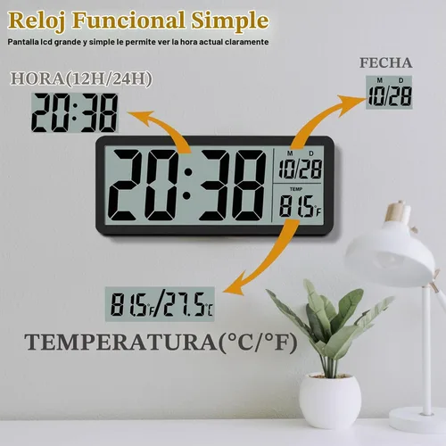 Vista 7 de Reloj de Pared LCD Digital Fácil de Configurar, Pantalla LCD de 8.5 Pulgadas con Pantalla de Hora/Fecha/Temperatura, Reloj de Escritorio Digital