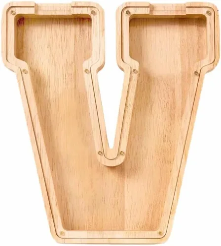 Vista 25 de Alcancía de 26 letras del alfabeto inglés A-Z, alcancía de madera transparente de gran capacidad, caja de ahorro de monedas personalizada