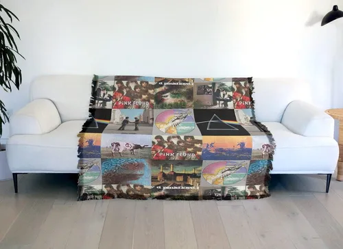 Vista 6 de LOGOVISION Pink Floyd - Manta de 50 x 60 pulgadas, diseño de cuadrícula, tejido de mezcla de algodón, con flecos