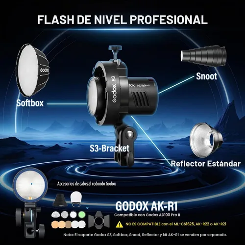 Vista 9 de Godox AD100 PRO II AD100Pro II 100Ws TTL/HSS Flash estroboscópico
