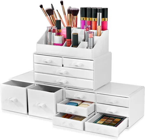 Vista 12 de Sorbus Organizador de Maquillaje, Soporte para Brochas y Cajones de Almacenamiento de Maquillaje - Organizador de Maquillaje Acrílico para Tocador