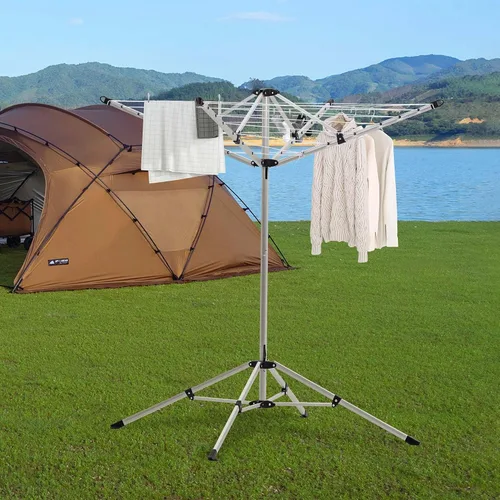 Vista 6 de JS - Tendedero de ropa de 65 pies independiente por 4 patas, estante plegable para ropa de cama y ropa de cama y ropa