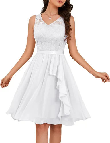 Vista 19 de Meetjen Vestidos de cóctel para mujer 2025 con dobladillo tipo pañuelo, encaje, formal, para invitada de boda, dama de honor, elegante, para Negro