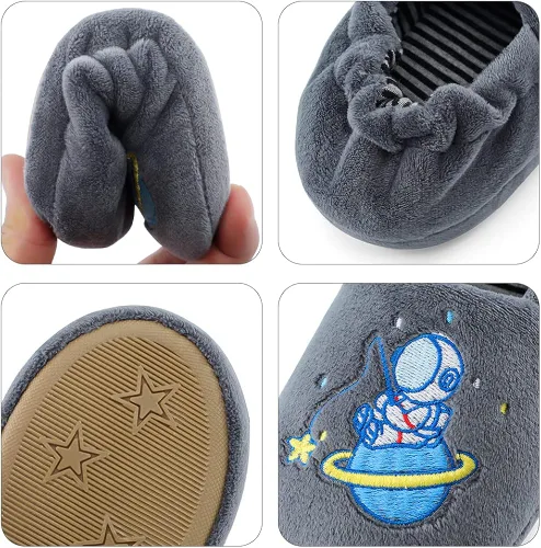Vista 5 de Estamico pantuflas de felpa de calidad superior, tejido suave, con caricaturas, para niños pequeños, calzado cálido para el hogar y para el invierno