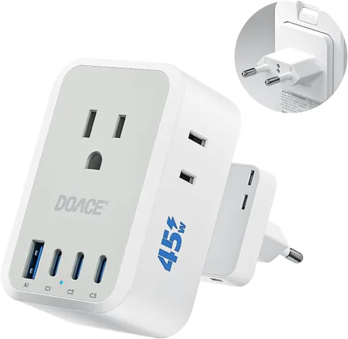 Vista 8 de Adaptador de enchufe tipo E F de 45W, adaptador de enchufe de EE. UU. a Gris blanco
