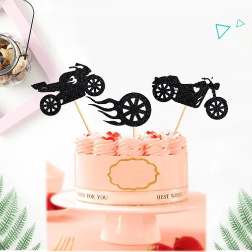 Vista 4 de 24 piezas de adornos para cupcakes de motocicleta para fiesta temática de motocicleta, fiesta de cumpleaños de hombre o niño, boda, baby shower