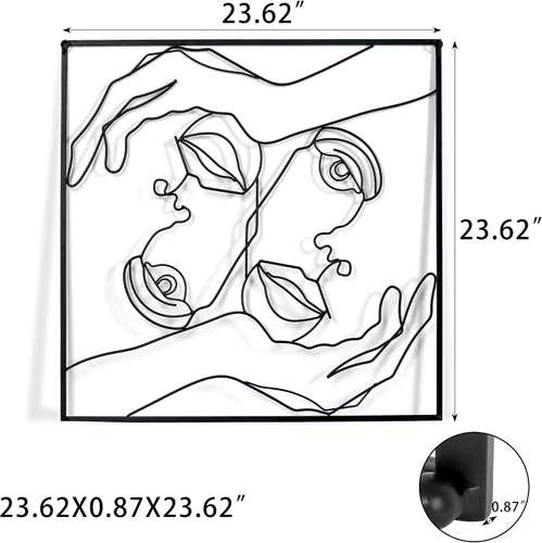 Vista 5 de Asense Arte de pared de metal para decoración de manos y líneas faciales, esculturas abstractas y modernas para colgar en la pared del hogar