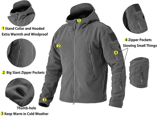 Vista 5 de BIYLACLESEN Chaquetas tácticas de forro polar Softshell para hombre con cremallera completa