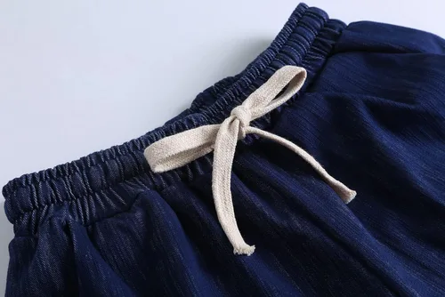 Vista 2 de Pantalones cortos casuales de verano con cintura elástica con cordón para mujer