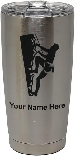 Vista 34 de LaserGram 20oz Vacuum Insulated Tumbler Mug, Rock Climber, Personalized Engraving Included (Coral)