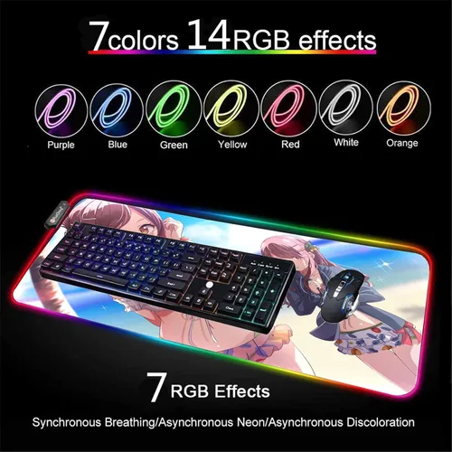 Vista 3 de Large RGB Anime Girl Sexy Mouse Pad Gaming Mousepad LED Mause Pad Gamer Mouse Carpet XXL Mause Pad PC Desk Pad Rug 35.43 inch x15.74 inch