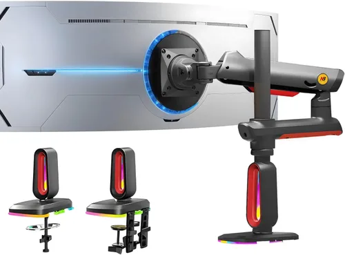 Vista 7 de NB Brazo de monitor de juego de altura extra para pantalla de 32 a 60 pulgadas, carga de hasta 20 kg, VESA 75/100, luz RGB, resistente, ajustable