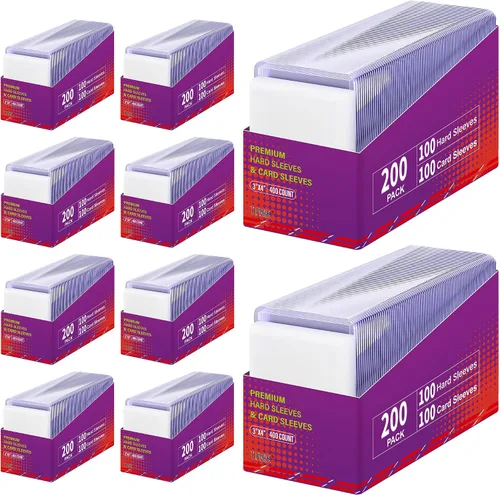 Vista 6 de Paquete de 200 fundas para tarjetas, fundas protectoras coleccionables de béisbol de 3 x 4 pulgadas, soporte para tarjetas de plástico duro