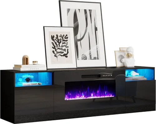 Vista 6 de AMERLIFE - Soporte de TV con chimenea eléctrica de 36 pulgadas de 70 pulgadas Negro