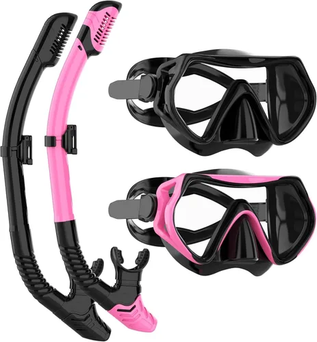 Vista 11 de Equipo de esnórquel para adultos, juego de máscara de esnórquel JRing con vidrio templado de 180 grados, gafas antivaho para buceo, esnórquel