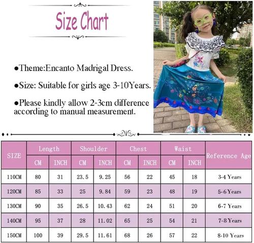 Vista 5 de Avady Encanto Dress for Girls Cosplay Mirabel Princess Birthday Halloween Christmas Party Dress Up With Full Accessories