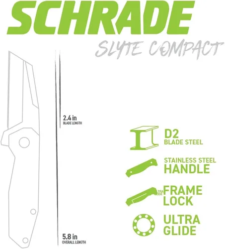 Vista 11 de Schrade Slyte Folding Knife with Ultra-Glide Technology, 2.5-3" Blade, Stainless Steel, for Outdoors, Survival, Everyday Carry