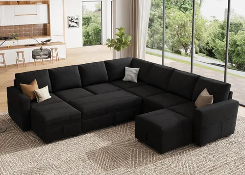 Vista 24 de HONBAY - Asiento individual para sofá cama modular con cama extraíble, sillón sin brazos personalizable para sofá modular, color beige