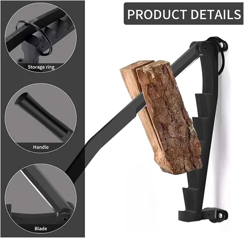 Vista 6 de TOPINCN Divisor de madera montado en la pared con máquina de leña de acero al carbono, herramienta de división para divisor de leña en interiores
