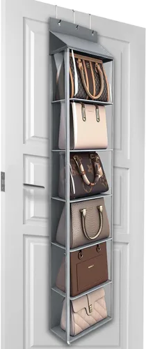 Vista 8 de Lirex Organizador de bolso para colgar sobre la puerta y estante para el armario, organizador de almacenamiento de bolsos con colgador para bolsos.