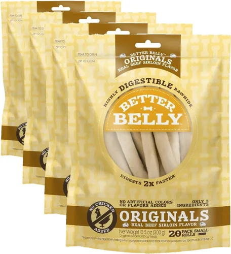 Vista 20 de Better Belly Originals, Sabor a Solomillo de Ternera Real, Rollos Pequeños, Masticables para Perros, 20 Unidades (P-50050NC)