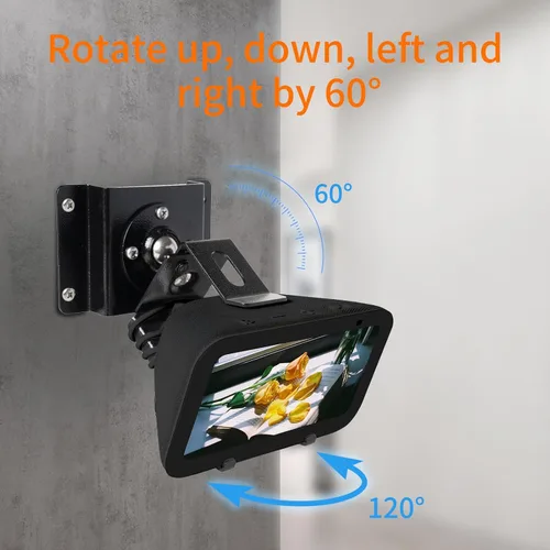 Vista 5 de shinar Soporte de pared de metal solo para Echo Show 5 (3.ª generación), gira hasta 360° / inclinación -70° / +70°, soporte de montaje compatible