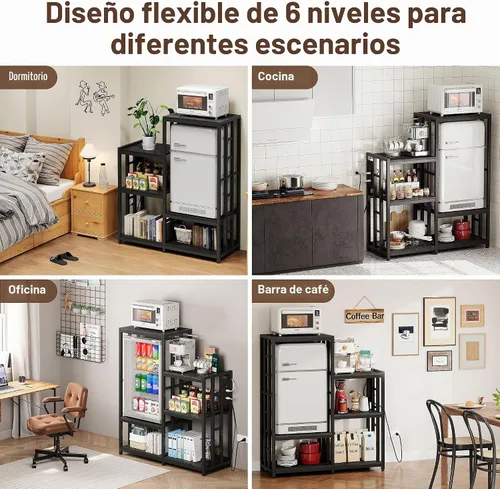 Vista 5 de Soporte para Mini Nevera, Estación de Gabinete de Barra de Café con Espacio de Almacenamiento para Insertar Refrigerador Pequeño, Organizador
