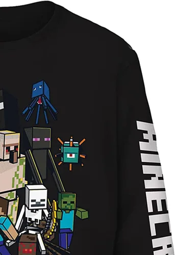 Vista 6 de Minecraft Camiseta de videojuegos para niños, color negro y verde, camiseta oficial de manga larga