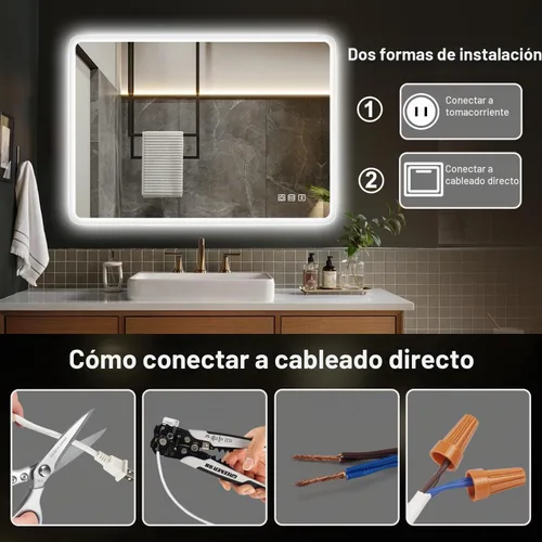 Vista 7 de S'bagno Espejo de baño LED de 32 x 24 pulgadas con luces, altavoz Bluetooth, antivaho e impermeable, espejo de pared regulable con control táctil, 3