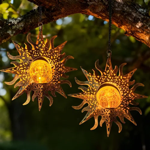 Vista 9 de Luces solares para decoración de jardín al aire libre, faroles colgantes decoración metal girasol regalos impermeables para patio liquidación porche