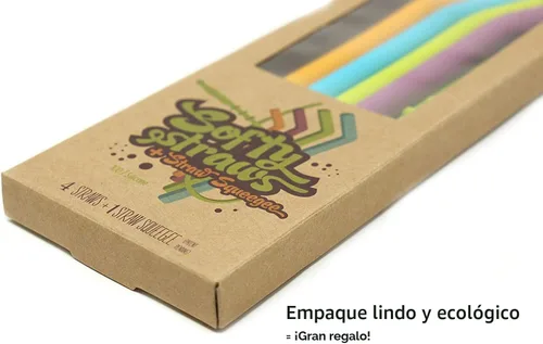 Vista 7 de Sorbetes reutilizables Pack de 4 sorbetes de silicona, Perfectas para smoothies y fiestas, vienen en envases ecológicos, Casual, Multilcolor Surtido