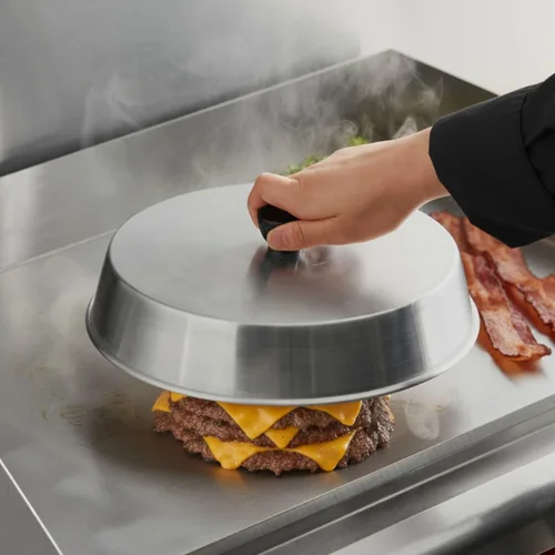Vista 2 de TrueCraftware - Juego de 2 cubiertas de aluminio para parrilla de 10 pulgadas con perilla de plástico negro, cubierta redonda de queso