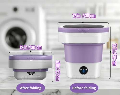 Vista 4 de Mini lavadora plegable eléctrica portátil 16L - Control digital táctil para ropa de bebé, ropa interior, camping, RV - Función de giro - Morado