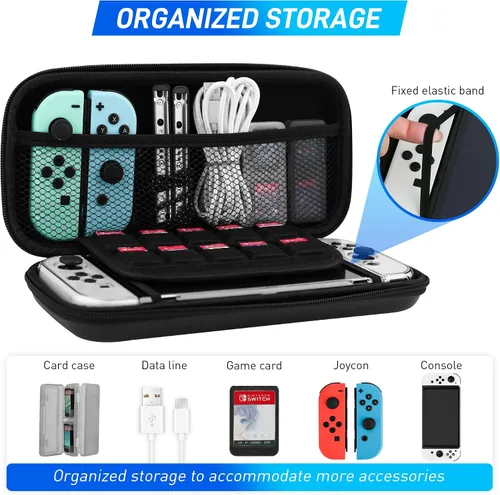 Vista 2 de FANPL Funda para Nintendo Switch OLED, paquete de accesorios 15 en 1, funda de transporte para Switch OLED y Joy Con con piel protectora