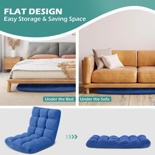 Vista 7 de Silla de Gaming Plegable para Suelo de 14 Posiciones Acolchada Ajustable Silla de Suelo Lazy Sofa con Algodón Transpirable y Terciopelo Amigable
